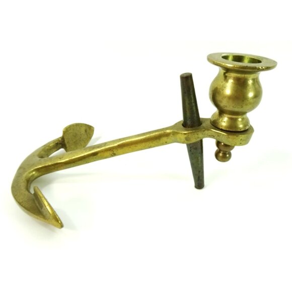 Vintage Brass Anchor Candlesticks Pair Nautical Decor - Picture 5 of 12